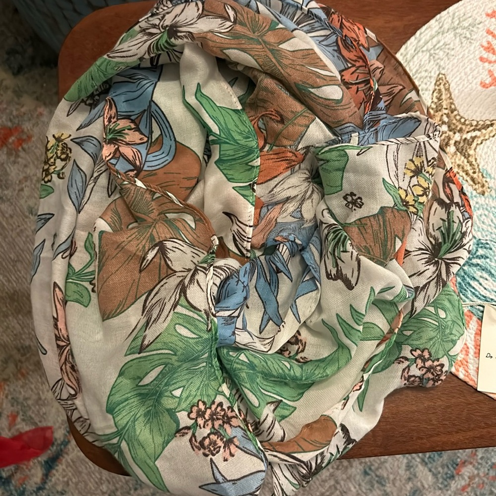 Beautiful,  long, nature multicolor, 100 % polyester fashion scarf.